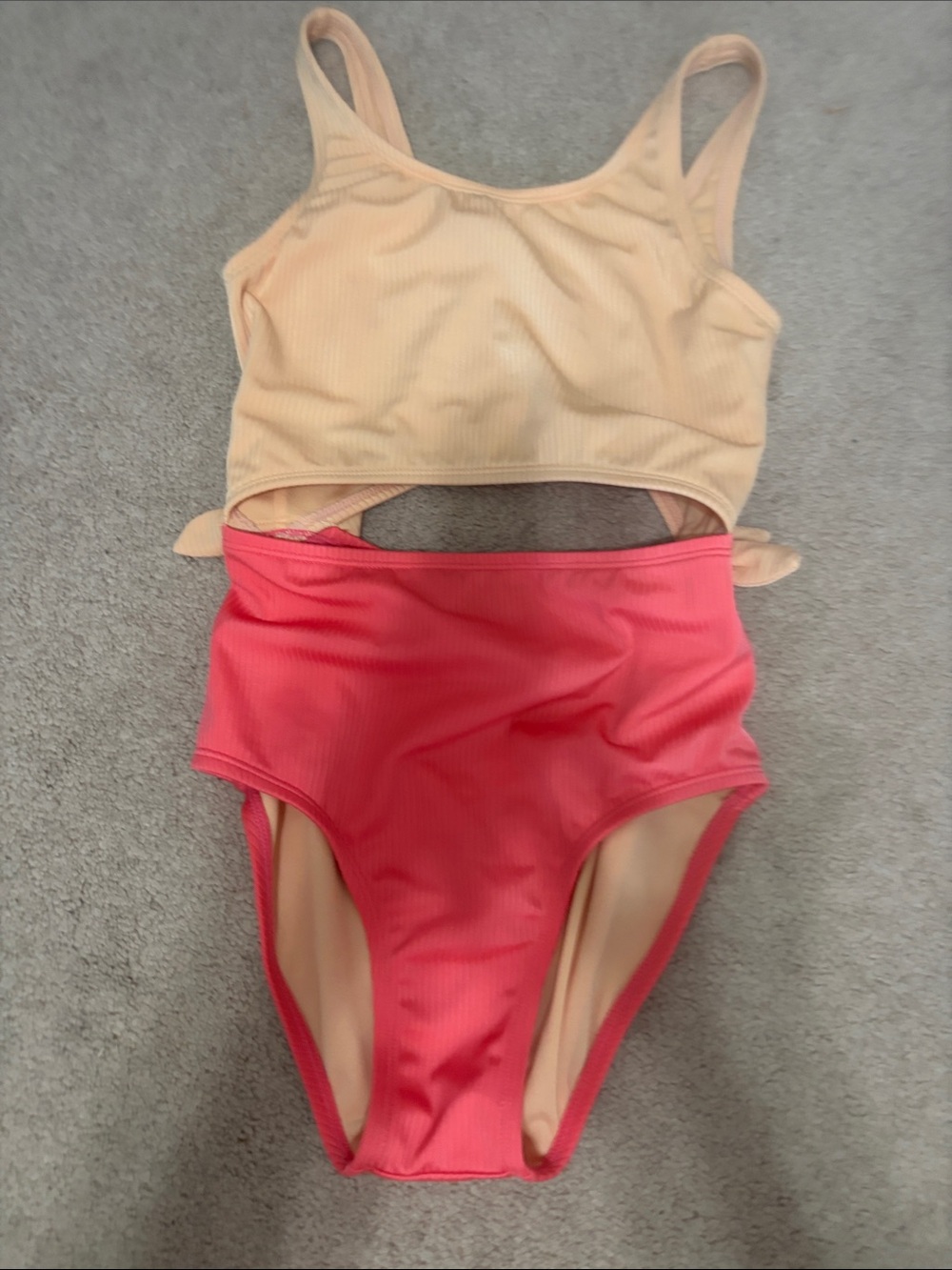 Girls large/10-12 Two-Tone Ribbed One-Piece Swimsuit in Orange & Coral